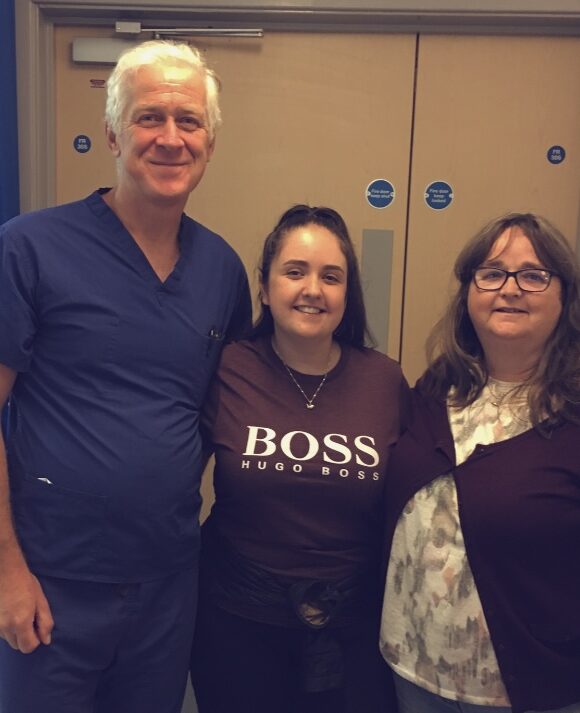 Bethany and her mum Lorraine with Dr Kenny at MRI