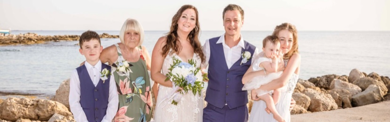 Toni and Lance with Daisy, Ellie and Ethan when they married in Cyprus